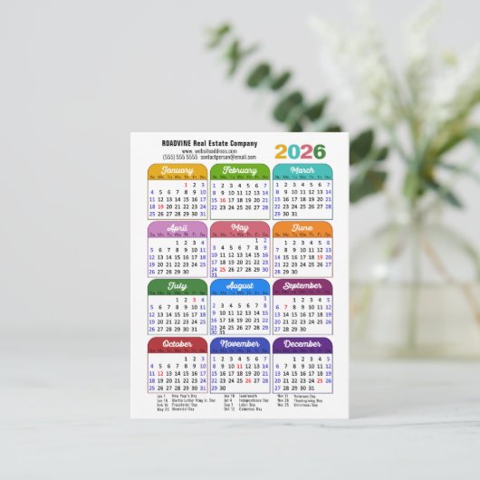 Moderne 2025 Kalender Bedrijfsfoto Logo Kleurrijk Feestdagenkaart (Staand voorkant)