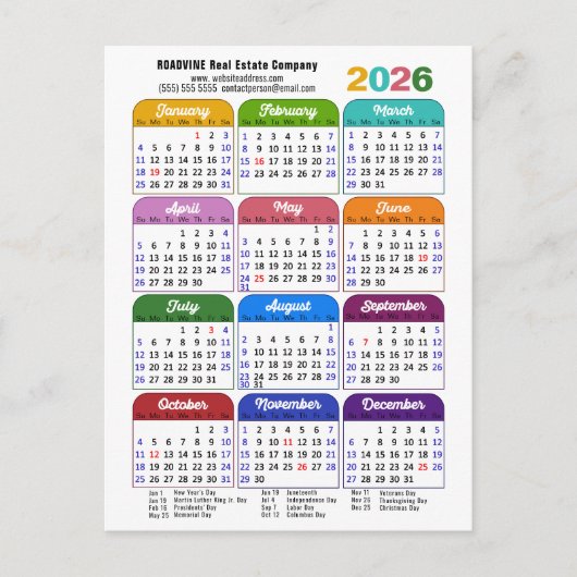 Moderne 2025 Kalender Bedrijfsfoto Logo Kleurrijk Feestdagenkaart (Voorkant)