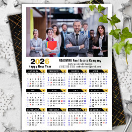 Moderne 2025 Kalender Bedrijfsfoto Zwart Goud Feestdagenkaart