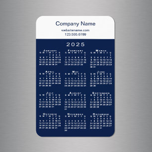 Moderne 2025 Kalender Bedrijfsnaam Info Navy White Magneet