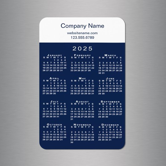 Moderne 2025 Kalender Bedrijfsnaam Info Navy White Magneet