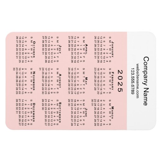 Moderne 2025 Kalender Bedrijfsnaam Info Roze Wit Magneet (Horizontaal)