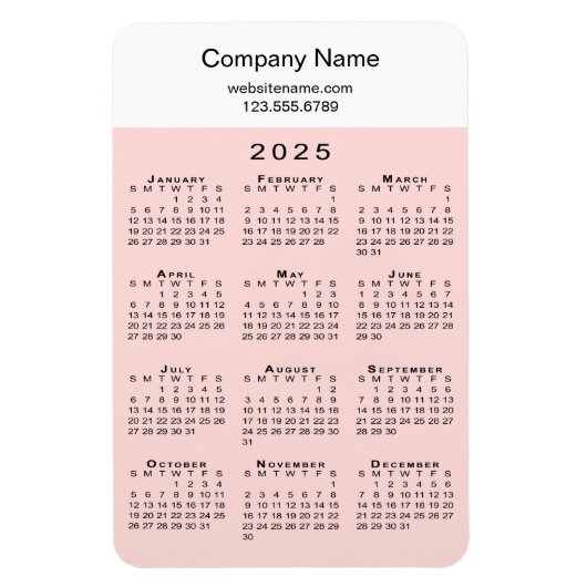 Moderne 2025 Kalender Bedrijfsnaam Info Roze Wit Magneet (Verticaal)