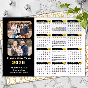 Moderne 2025 Kalender Familie 2 Foto Zwart Goud Feestdagenkaart