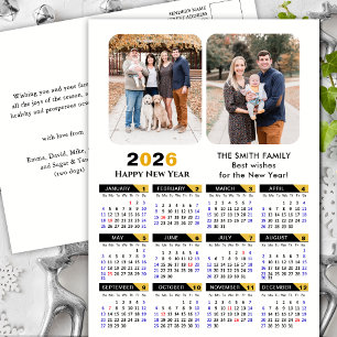 Moderne 2025 Kalender Familie 2 Foto Zwart Goud Feestdagenkaart