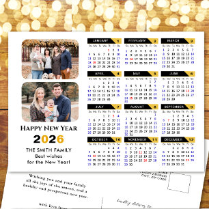 Moderne 2025 Kalender Familie 2 Foto Zwart Goud Feestdagenkaart