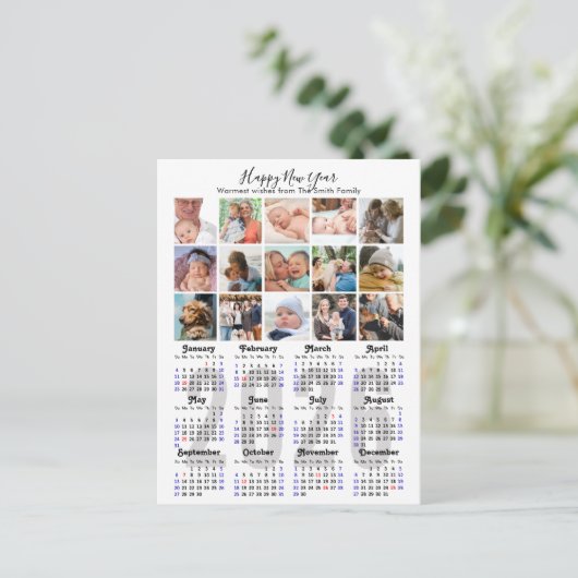 Moderne 2025 Kalender Familie Foto Collage Minimal Feestdagenkaart (Staand voorkant)