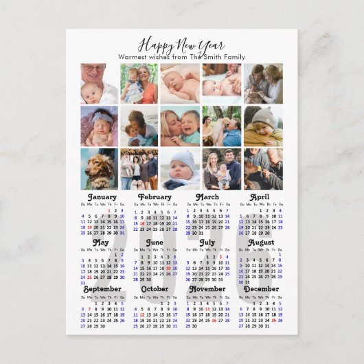 Moderne 2025 Kalender Familie Foto Collage Minimal Feestdagenkaart (Voorkant)