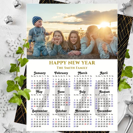 Moderne 2025 Kalender Foto Gold Script Minimalist Feestdagenkaart