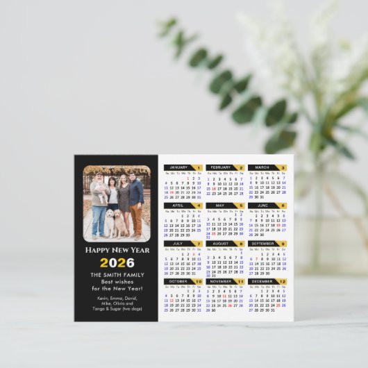 Moderne 2025 Kalender Foto Zwart Goud Minimalist Feestdagenkaart (Staand voorkant)