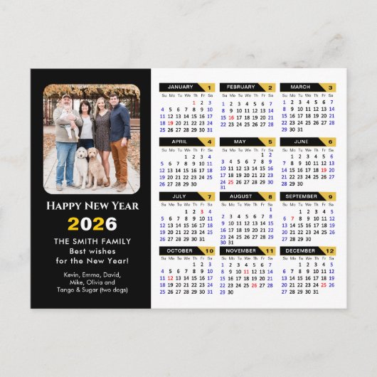 Moderne 2025 Kalender Foto Zwart Goud Minimalist Feestdagenkaart (Voorkant)