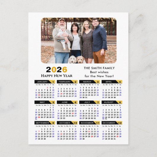 Moderne 2025 Kalender Foto Zwart Goud Minimalist Feestdagenkaart (Voorkant)