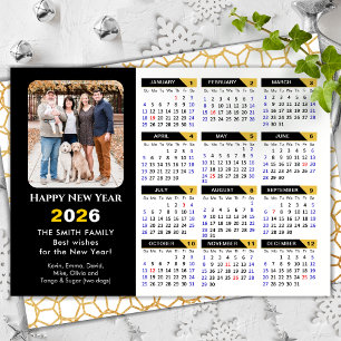 Moderne 2025 Kalender Foto Zwart Goud Minimalist Feestdagenkaart