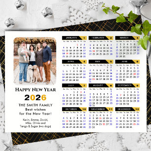 Moderne 2025 Kalender Foto Zwart Goud Minimalist Feestdagenkaart