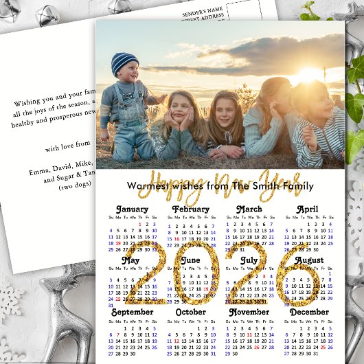 Moderne 2025 Kalender Gold Script Photo Minimalist Feestdagenkaart