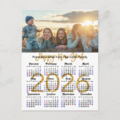 Moderne 2025 Kalender Gold Script Photo Minimalist Feestdagenkaart (Voorkant)