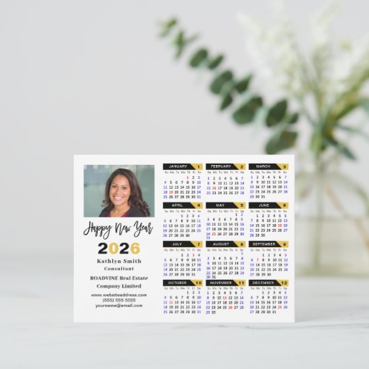 Moderne 2025 Kalender Goud Zwart Bedrijfsfoto Feestdagenkaart (Staand voorkant)