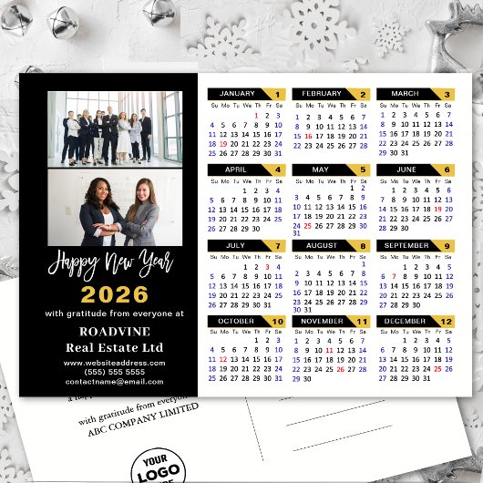 Moderne 2025 Kalender Goud Zwart Business 2 Foto Feestdagenkaart
