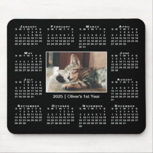 Moderne 2025 Kalender Uw Fotonaam op Zwart Muismat
