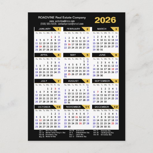 Moderne 2025 Kalender Zakelijke Foto Goud Zwart Feestdagenkaart (Voorkant)
