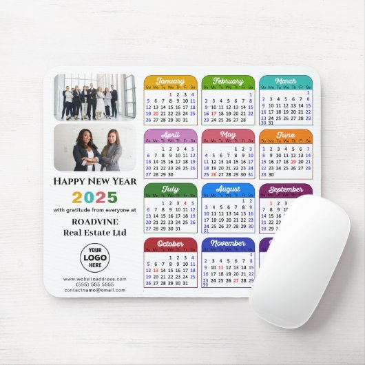 Moderne 2025 Kalender Zakelijke Foto Logo Kleurrij Muismat (Met muis)