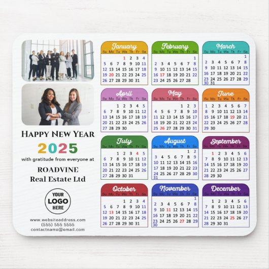 Moderne 2025 Kalender Zakelijke Foto Logo Kleurrij Muismat (Voorkant)