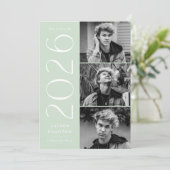Moderne 2025 Mint Green 3 Foto Afstudeerfeest Kaart (Staand voorkant)