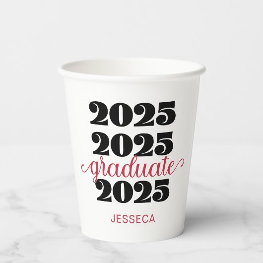 Moderne 2025 Red Black Afstuderen Papieren beker (Achterkant)