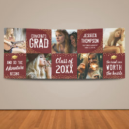 Moderne 2026 Afgestudeerde Bourgondië & Goud Foto  Spandoek