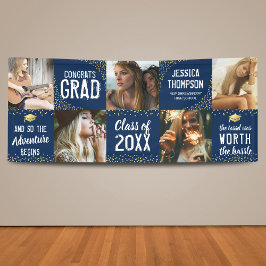 Moderne 2026 Afgestudeerde Marine & Goud Foto Bann Spandoek