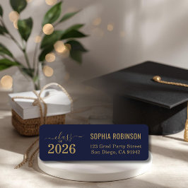 Moderne 2026 Blauwe Gouden Script Typografie Afstu Etiket