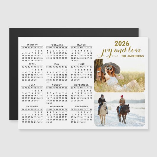 Moderne 2026 fotokalender magneet zwart wit goud (Voorkant / Achterkant)
