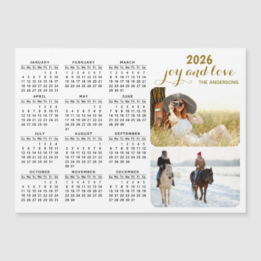 Moderne 2026 fotokalender magneet zwart wit goud (Voorkant)