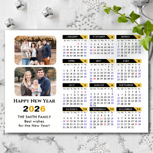 Moderne 2026 Kalender 2 Foto Zwart Goud Magnetisch