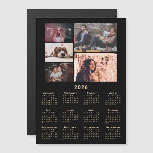 Moderne 2026 Kalender 5 Foto Collage Magneet Kaart (Voorkant / Achterkant)