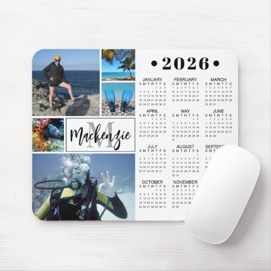 Moderne 2026 Kalender 5 Foto's Monogram Naam Muismat (Met muis)