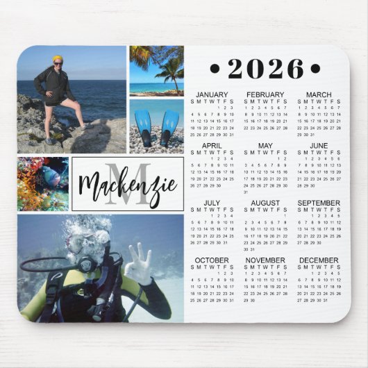 Moderne 2026 Kalender 5 Foto's Monogram Naam Muismat (Voorkant)