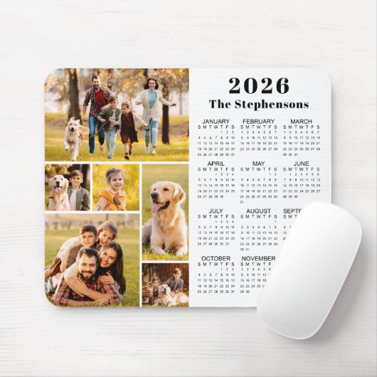 Moderne 2026 Kalender 6 Fotocollage Gepersonalisee Muismat (Met muis)