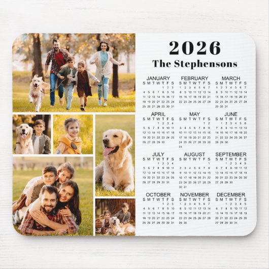 Moderne 2026 Kalender 6 Fotocollage Gepersonalisee Muismat (Voorkant)