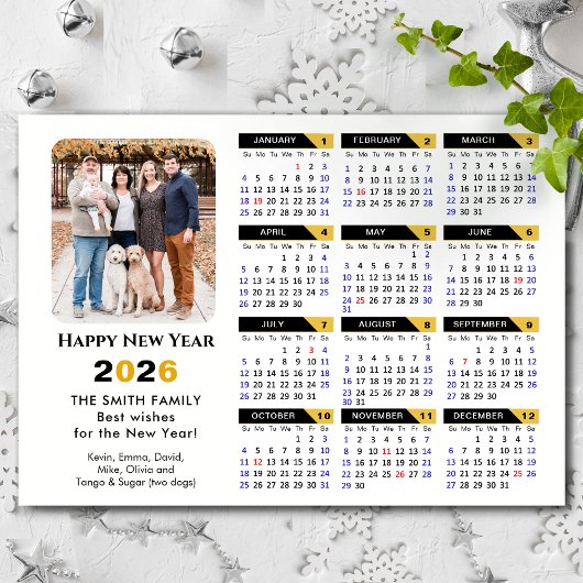 Moderne 2026 Kalender Foto Zwart Goud Magnetisch