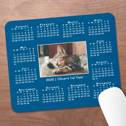 Moderne 2026 Kalender Uw Fotonaam op Blauw Muismat