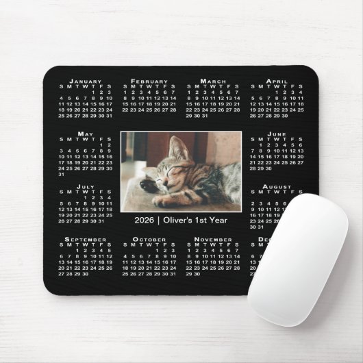 Moderne 2026 Kalender Uw Fotonaam op Zwart Muismat (Met muis)