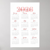 Moderne 2026 wandkalender | Minimalistisch roze & Poster (Voorkant)