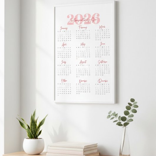 Moderne 2026 wandkalender | Minimalistisch roze & Poster