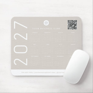 Moderne 2027 Agenda Neutraal Beige Zakelijk Logo Muismat