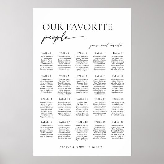 Moderne 20 Tafels Welkom Zitplaatskaart Poster (Voorkant)