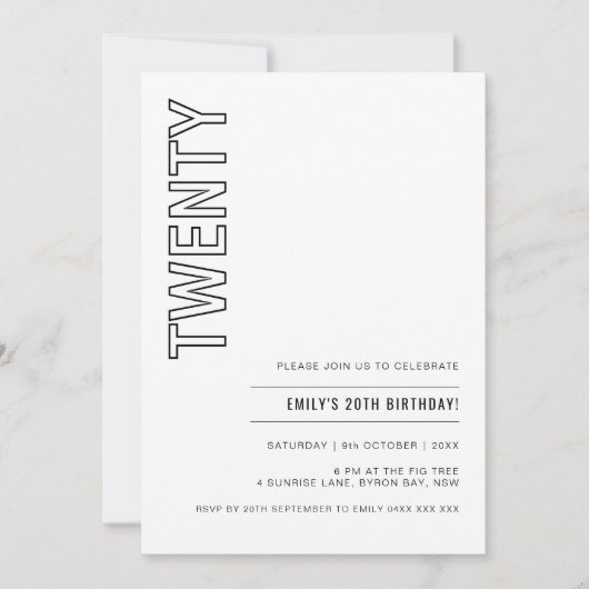 Moderne 20e verjaardag van de uitnodiging van de p (Voorkant)