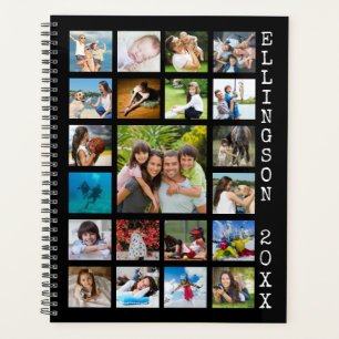Moderne 21-fotocollage familie, zwart op maat planner
