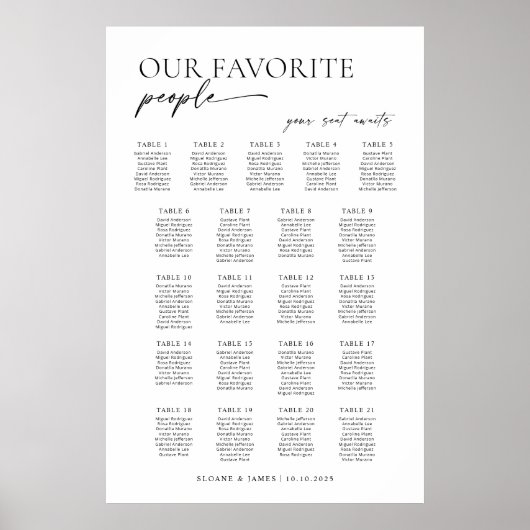 Moderne 21 tafels Welkom Zitplaatskaart Poster (Voorkant)