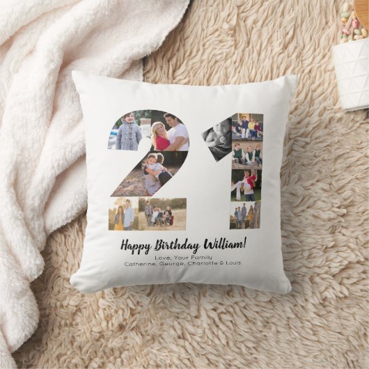 Moderne 21e Nummer Fotocollage Custom Greeting Kussen (Deken)